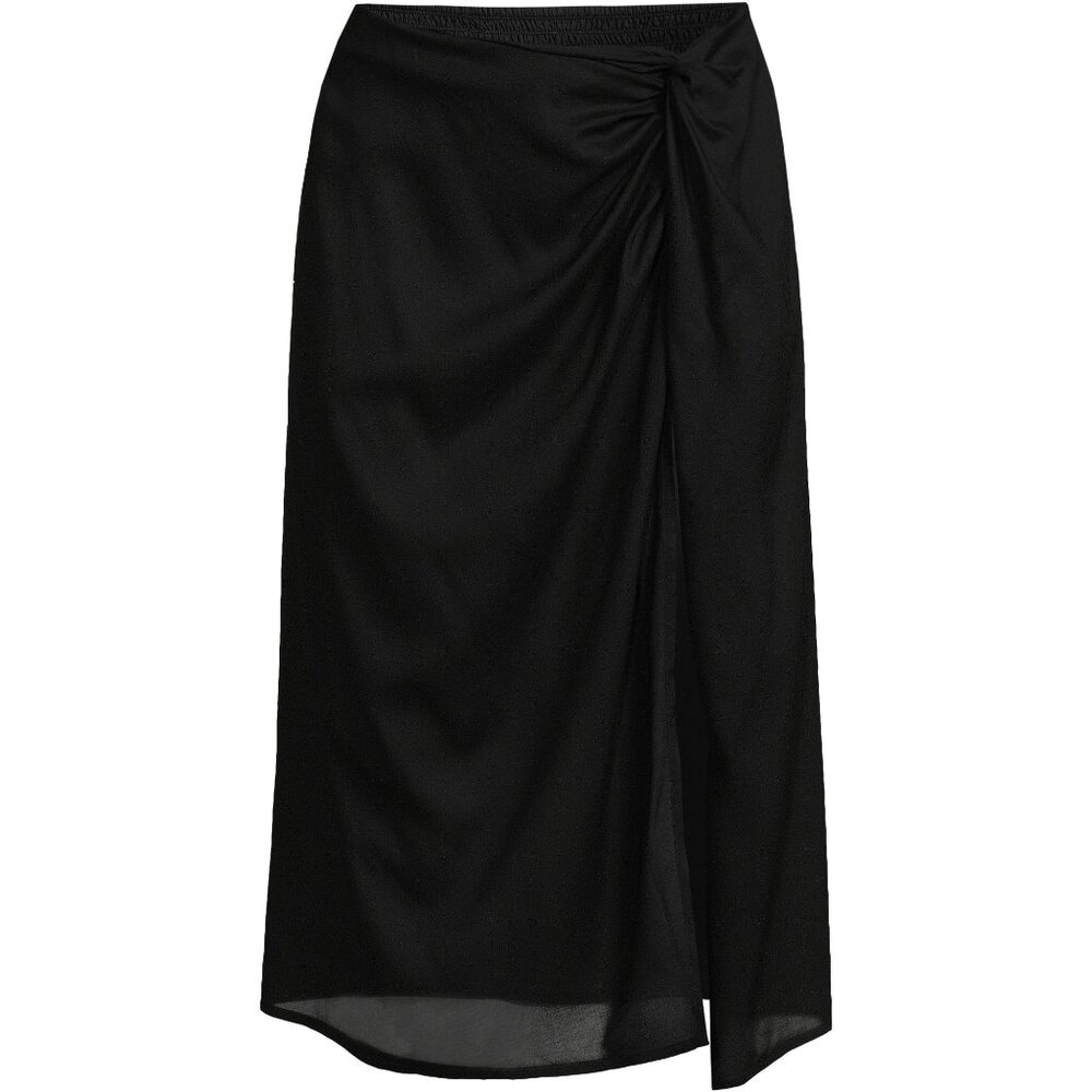 Lands' End Women's‎ M-1X LONG Black Twist Front Swim Cover-up Skirt Knee Length